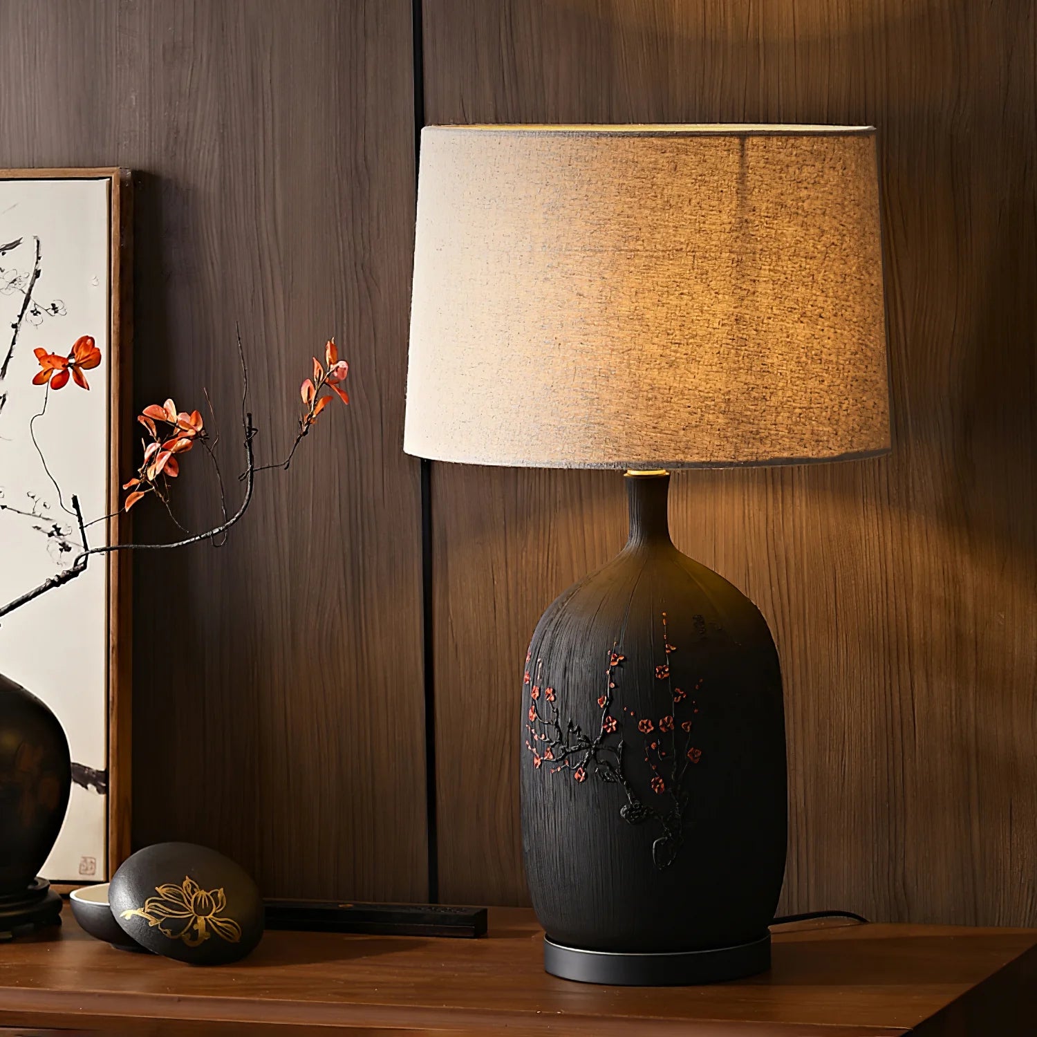 EVALOR Red Plum Ceramic Art Lamp
